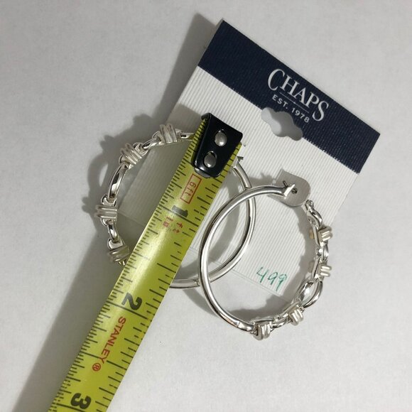 Chaps Silver Tone Hoop Earrings With Knot Design - Picture 3 of 3